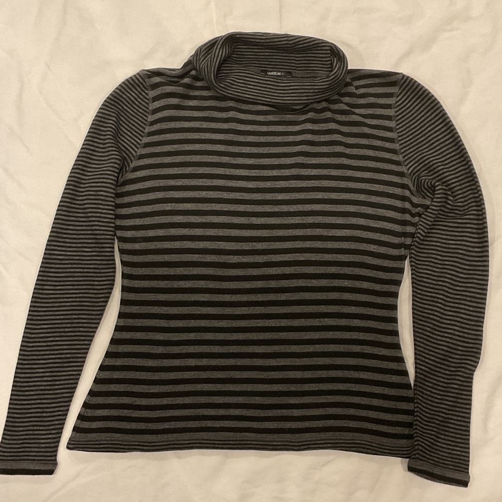 Striped Black and Gray Turtleneck Sweater
